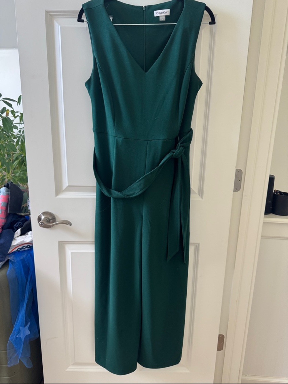 Calvin Klein Dark Green Sleeveless Ankle Length Romper with Waist Tie
